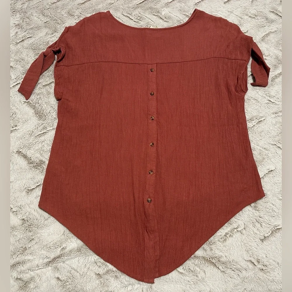 Perch by Blu Pepper Rust Blouse with Back Buttons and Tie Sleeves - Picture 8 of 10